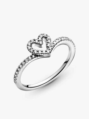Pandora Sparkling Wishbone Heart Ring